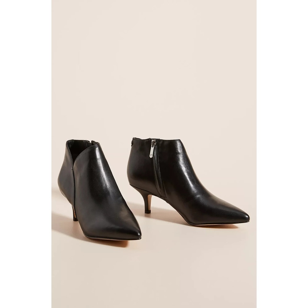 Sam Edelman Kadison Kitten-Heeled Black Leather Ankle Boots Size 7.5 msrp 140